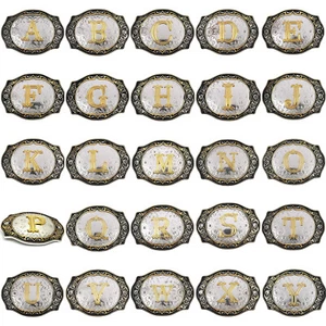 Western Belt Buckle Initial Letters A to Z Cowboy Belt Buckles for Men Women - Picture 1 of 84