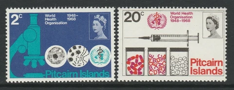 Pitcairn Islands 1968 World Health Organisation set SG 92-93 Mnh Cover