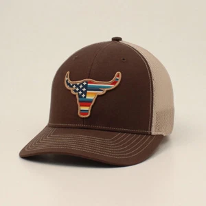 Ariat Men's R112 Cap Snap Back USA Flag Bull Brown - Picture 1 of 1