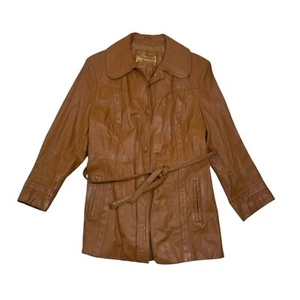 Vintage Montgomery Ward The Tannery Jacket Tan Brown Leather Coat Women’s Sz M/L - Picture 1 of 15