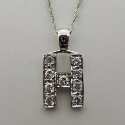 Colgante inicial letra H 2,1 gramos cadena 18" oro blanco 14k diamante .36ctw Foto 1 de 4