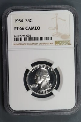1954 25C WASHINGTON SILVER QUARTER DOLLAR PROOF NGC PF66 CAMEO CAM SLAB-157 - Image 1 of 2