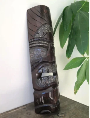 Hawaii Hecho a Mano Tallado Madera 19" Tiki Pintado Máscara Decoración de Pared Colgante Hombre Cueva Foto 1 de 4