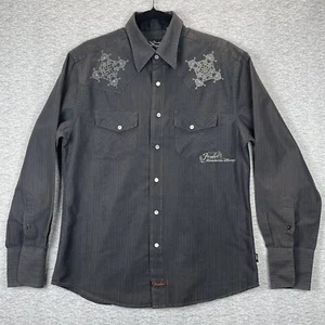 FENDER Custom Shop Western Pearl Snap Shirt Men M Gray Embroidered R&R Religion - Picture 1 of 13