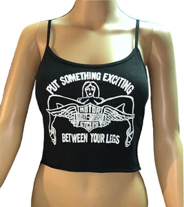 Size XL Vintage Style Harley Davidson Print On Black Cropped Tank Top - Picture 1 of 4