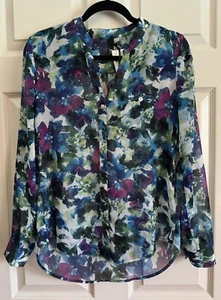 KUT FROM THE KLOTH, XS, Jasmine Chiffon Button Front Blouse/Top Blue/Green NWT - Picture 1 of 16