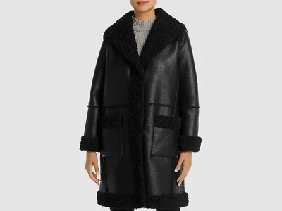 $1022 Elie Tahari Women's Black Rosie Faux Leather Shearling Coat Jacket Size S - Image 1 of 2