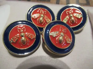 Gucci 2 buttons GOLD tone 23 mm RED NAVY BLUE BUTTONS THIS IS FOR 2 - Picture 1 of 4