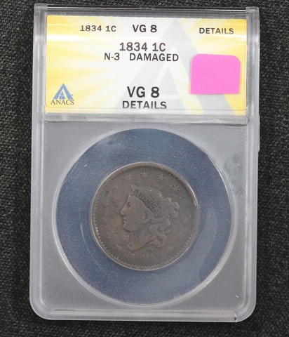 1831 Coronet Head Large Cent N-3 Damaged ANACS VG-8 39K6 Cover