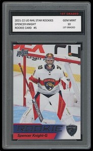 SPENCER KNIGHT 2021-22 UPPER DECK UD STAR HOCKEY 1ST GRADED 10 ROOKIE CARD #5