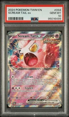 2024 POKEMON TWILIGHT MASQUERADE TWM EN #094 SCREAM TAIL ex - PSA 10 POP 21 - Image 1 of 2