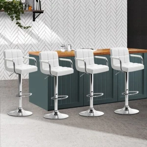 Artiss Set of 4 Bar Stools Gas lift Swivel - Steel and White - Picture 1 of 9