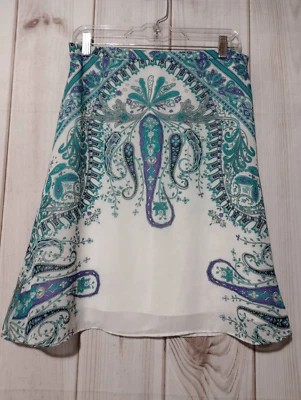 Dressbarn Skirt Ladies Small White Aquamarine Paisley Midi - Image 1 of 4