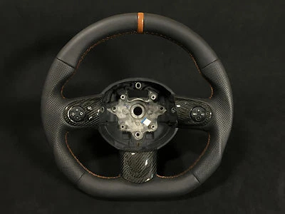 Руль BMW Mini Cooper R55 R56 R57 R58 R59 плоский низ углерода оранжевый - Изображение 1 из 4