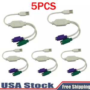 Dual PS2 Female to USB Male Converter Adapter Cable for Mouse Keyboard 5pcs - Picture 1 of 10