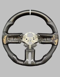 2012-2014 Ford Mustang Carbon Fiber Steering Wheel (White Middle Line) - Picture 1 of 2