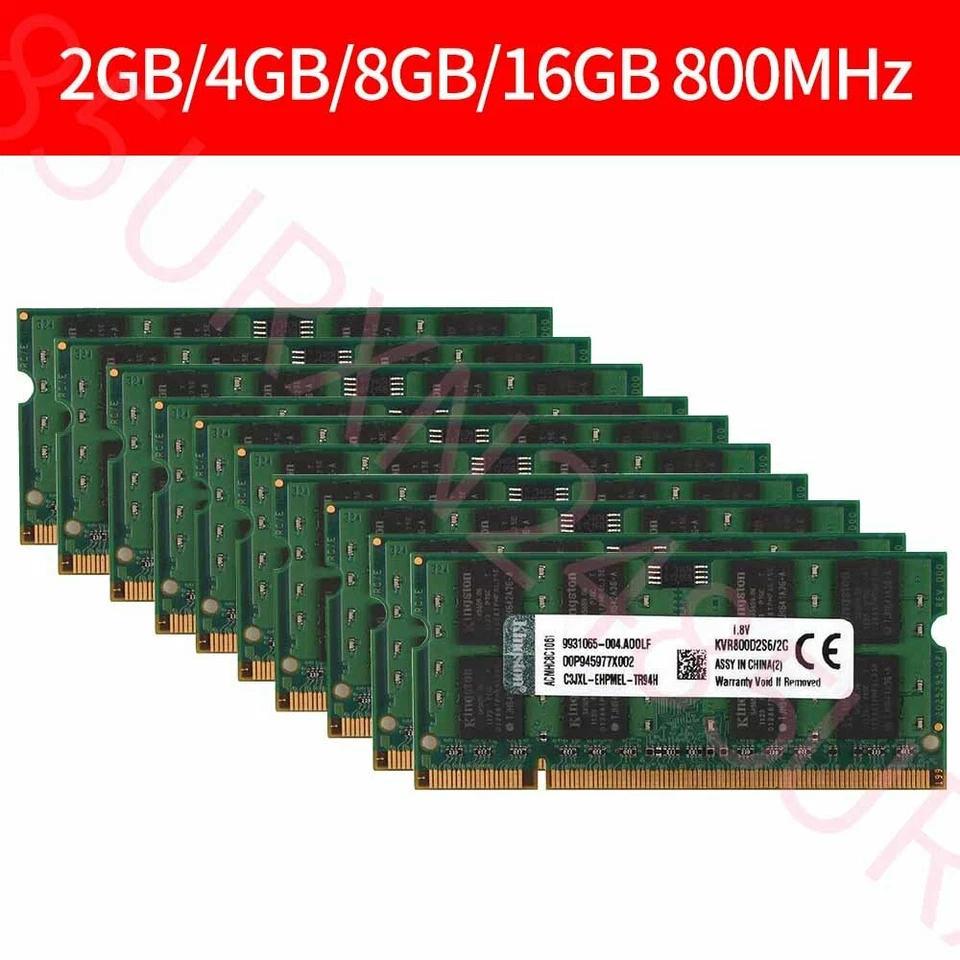 16GB 8GB 4GB 2GB DDR2 800MHz PC2-6400S KVR800D2S6/2G Laptop Memory Kingston Lot - Image 1 of 4