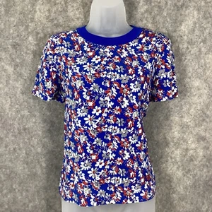 Rag & Bone Sloane XS Floral Print Short Sleeve Summer Crew Neck Lightweight Top - Picture 1 of 14