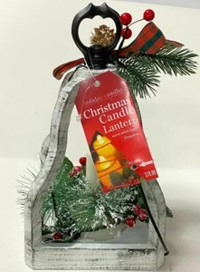 Christmas LED illuminated Decorated Wooden Lantern - Picture 1 of 5