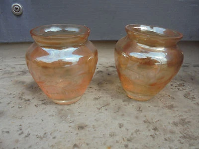 27809 2x kleine Vase gesch Art Deco gelüstert Schliff Blattdekor lustred glass   - Bild 1 von 4