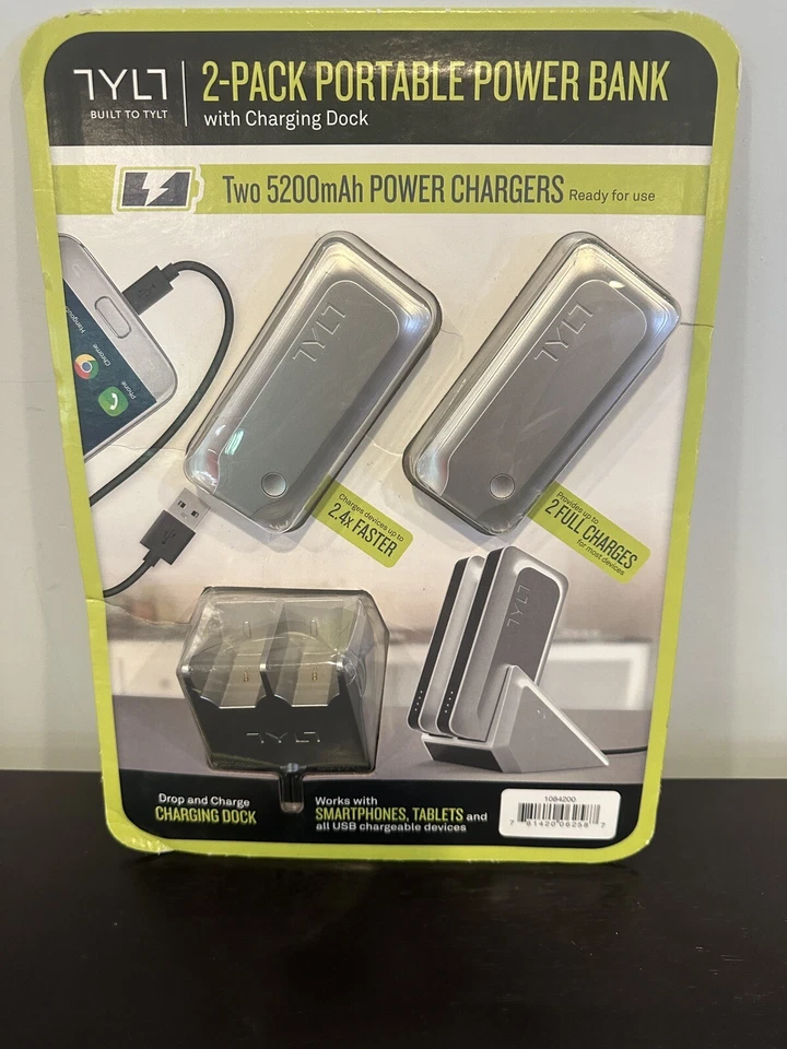 TYLT 2-pack 5200mah Portable Power Bank With Charging Dock