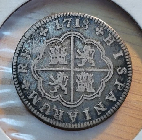 1718 Spain 2 Reales - Felipe V (Segovia) Colonial Cross Silver Coin Cover