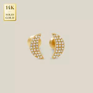 Pendientes Piercing Joyería Oro Sólido 14K REAL Media Luna Diamante Genuino - Imagen 1 de 10