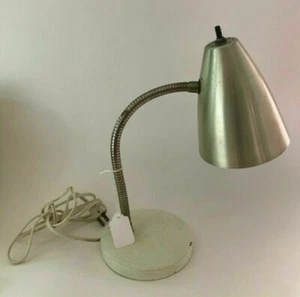 Vintage Mid Century Modern Gooseneck Table Lamp Silver Metal Bullet Cone Shade - Picture 1 of 7