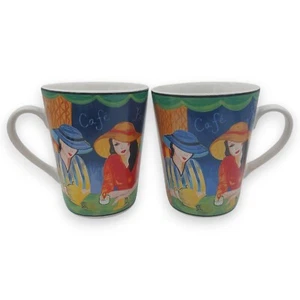 Furio Cafe Paris Coffee Mugs Cups 4914 Women In Cafe 10 oz Set of 2 - Picture 1 of 24
