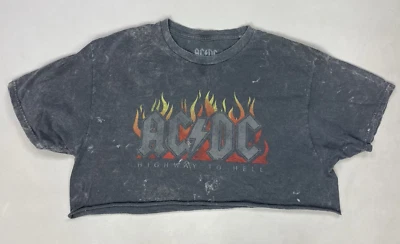 ACDC Crop Graphic T-shirt Women Large Gray Acid Wash Short Sleeve Music - Изображение 1 из 4
