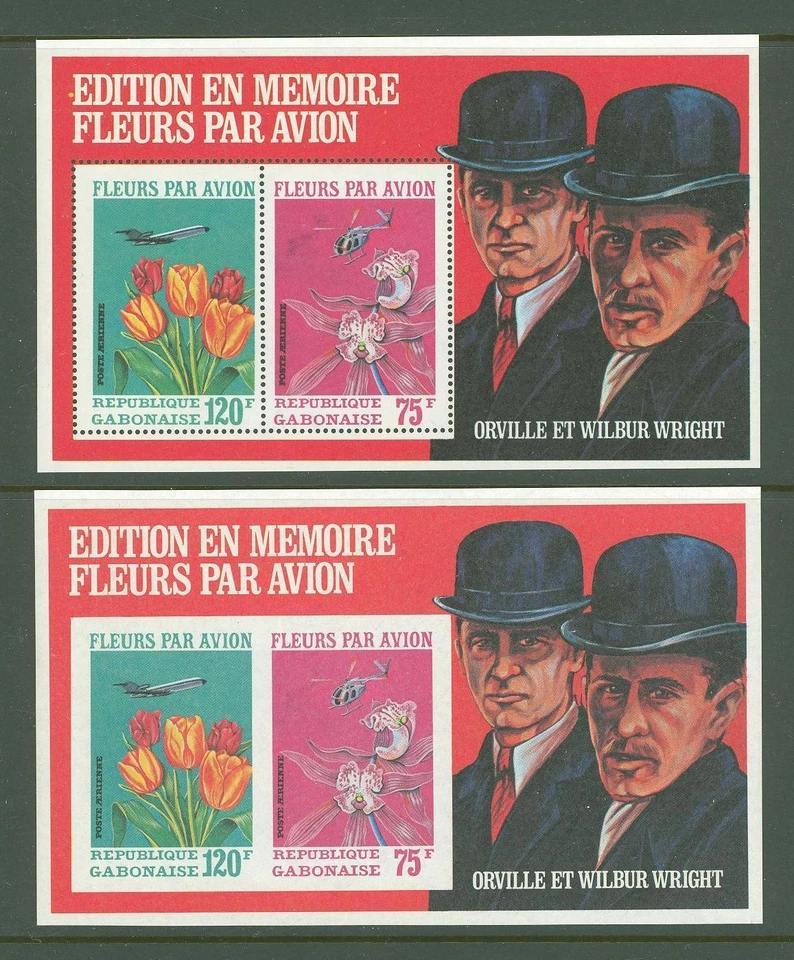 Block M67 Gabon 1971 MNH 2s/s perf/imperf Aviation Flowers CV 24 eur - Image 1 of 1