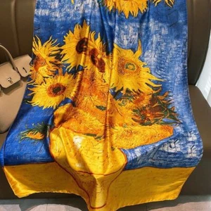 Women Silk Scarf Sunflower Print Shawl Van Gogh Oil Paint Scarves 1Pc 180*90cm - Bild 1 von 7