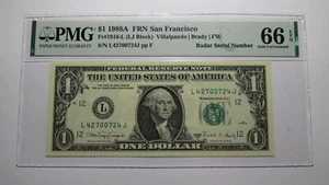 $1 1988 Radar Serial Number Federal Reserve Currency Bank Note Bill PMG UNC66EPQ - Picture 1 of 3