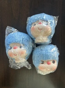Vintage Doll Head Blue Yarn Hair Freckles 4 1/2 " wide 4" tall Lot Of 3 - Picture 1 of 4