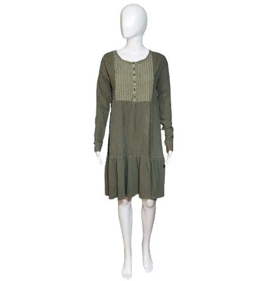 Vestido Henley tejido en capas Lucky Brand Pintuck en oliva talla XS Foto 1 de 4