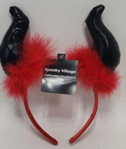 Spooky Village Devil Horns Gothic Headpiece Halloween Headband Red /Black - Picture 1 of 4