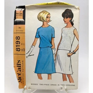 60s Women's Dress with Flared Skirt Sewing Pattern, Sz 16, Vintage McCalls 8198 - Picture 1 of 7