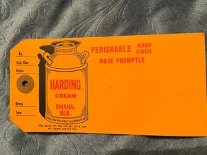 Vintage Cream Can Tag Harding Cream Omaha, Nebraska New Old Stock Free Shipping - Picture 1 of 2