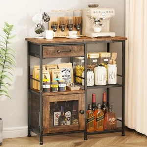 Coffee Bar Cabinet for Home - Farmhouse Coffee Stand Station Multi-Purpose Bu... - Picture 1 of 8