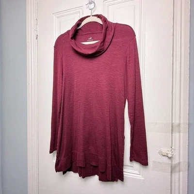 J Jill Tunic Womens Small Maroon Cowl Neck Pima Cotton Pullover Long Sleeve - Image 1 of 4