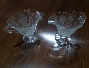 Heisey Glass Waverly Orchidea Incisione Piedistallo Crema e Zuccheriera Aperta - Foto 1 di 3