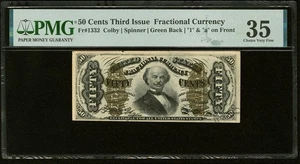 FR# 1332 Fractional 1864 Union Currency 50c, Rare Civil War Third Issue, PMG 35 - Picture 1 of 5