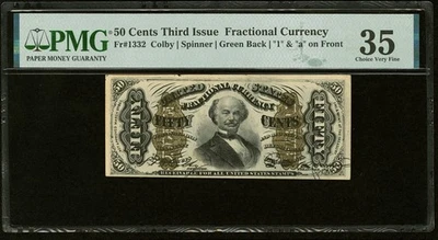 FR# 1332 Fractional 1864 Union Currency 50c, Rare Civil War Third Issue, PMG 35 - Image 1 of 4