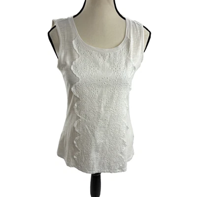 Talbots Tank Top Womens XS White Sleeveless Eyelet Lace Front Cotton Blouse - Image 1 of 4