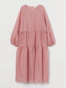 Abito midi H&M rosa a quadri con maniche a sbuffo e cravatta in vita taglia media M - Foto 1 di 10