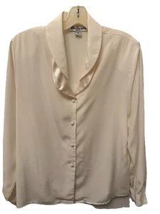Vintage Eva Laurel Bluse beige Größe 12 Langarm 80er Satinkragen - Bild 1 von 5