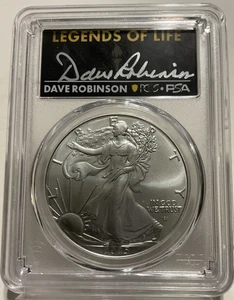 2025 $1 American Silver Eagle 1 oz PCGS PSA MS70 FS Legends of Life Dave Robinson - Foto 1 di 3