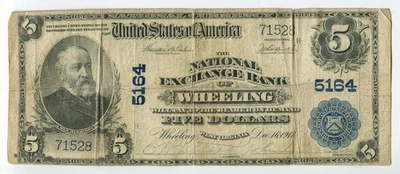 1902 $5 National Currency National Exchange Bank Wheeling West Virginia F LG275 - Image 1 of 2