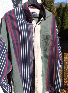 VTG 80s Chaps Ralph Lauren Button Down Shirt Mens XL Color Block Vertical Stripe - Picture 1 of 7