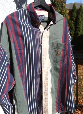 VTG 80s Chaps Ralph Lauren Button Down Shirt Mens XL Color Block Vertical Stripe - Image 1 of 4